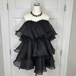Altar'd State Black Sadie Strapless Cocktail Ruffled New Year’s Dress Size XL